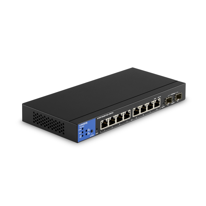 8-Port Managed Gigabit PoE+ Switch with 2 1G SFP Uplinks 110W TAA Compliant, , hi-res